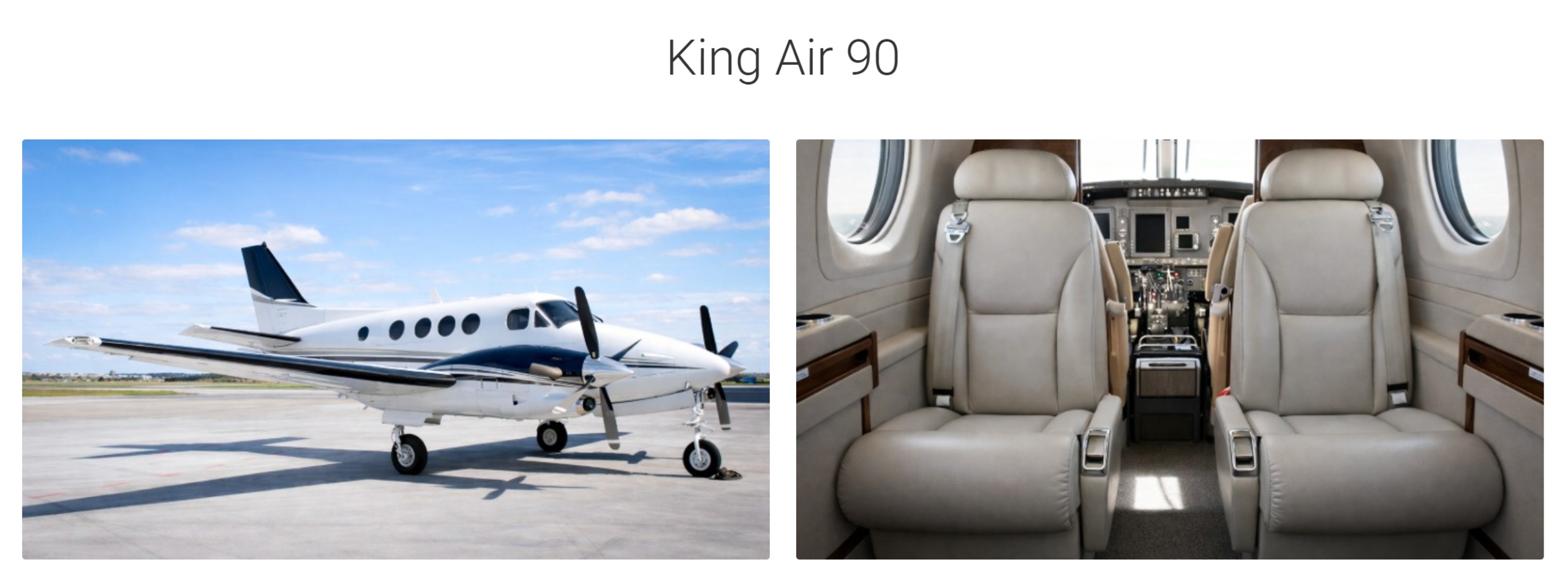 King Air 90 Turboprop Private Jet Charter Interior and Exterior views