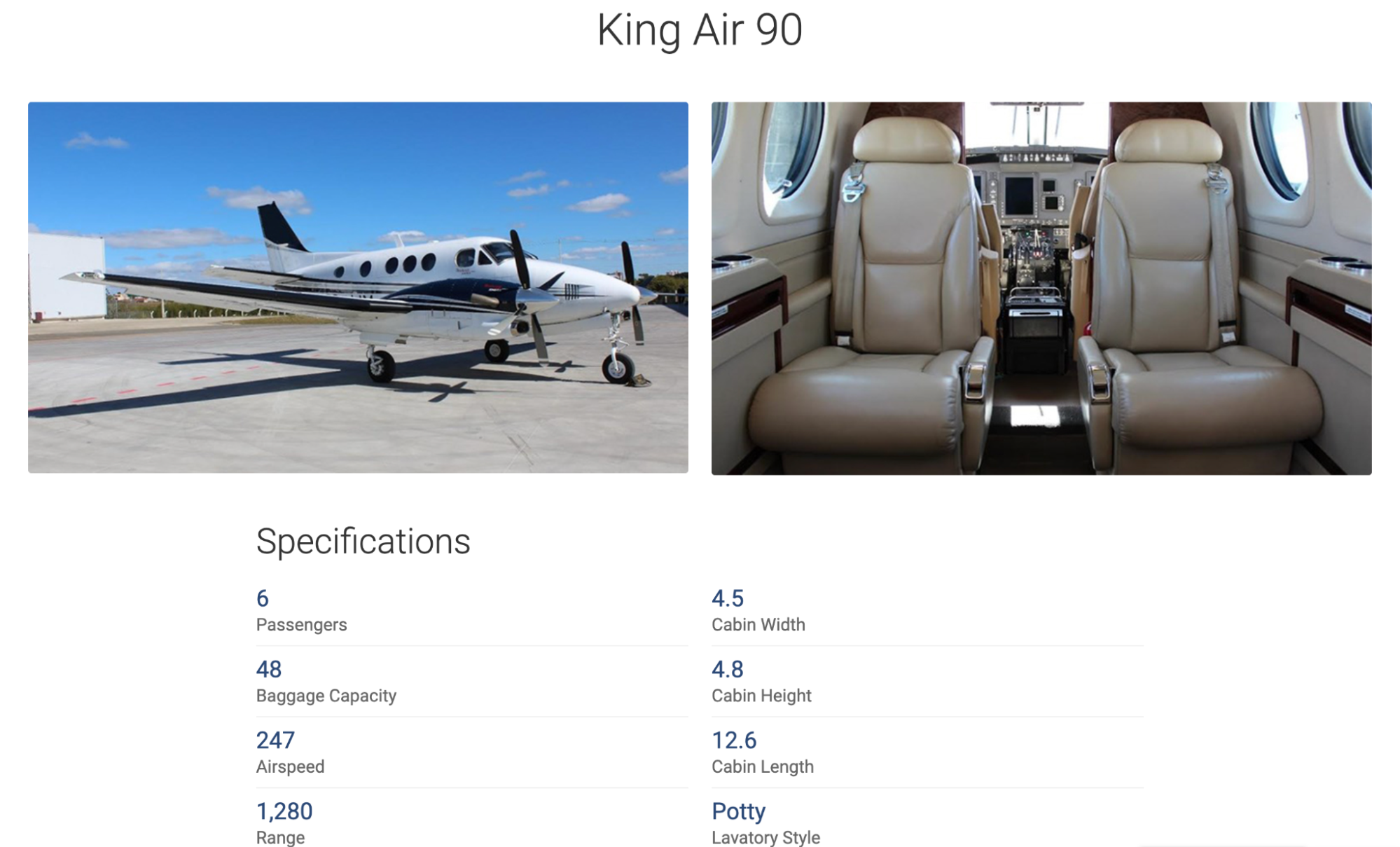 Beechcraft aircrafts offered by JetOptions for rent.