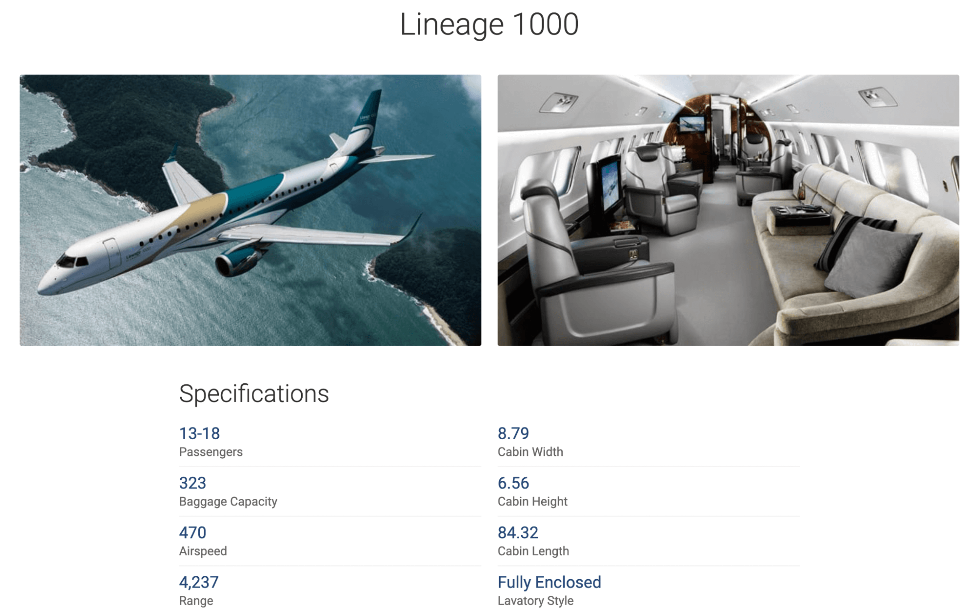 Lineage 1000 private jet for rent by JetOptions.