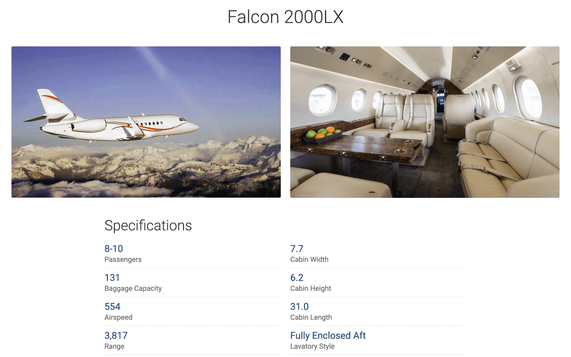 Dassault Falcon 20000LX jet offered by JetOptions for rent.