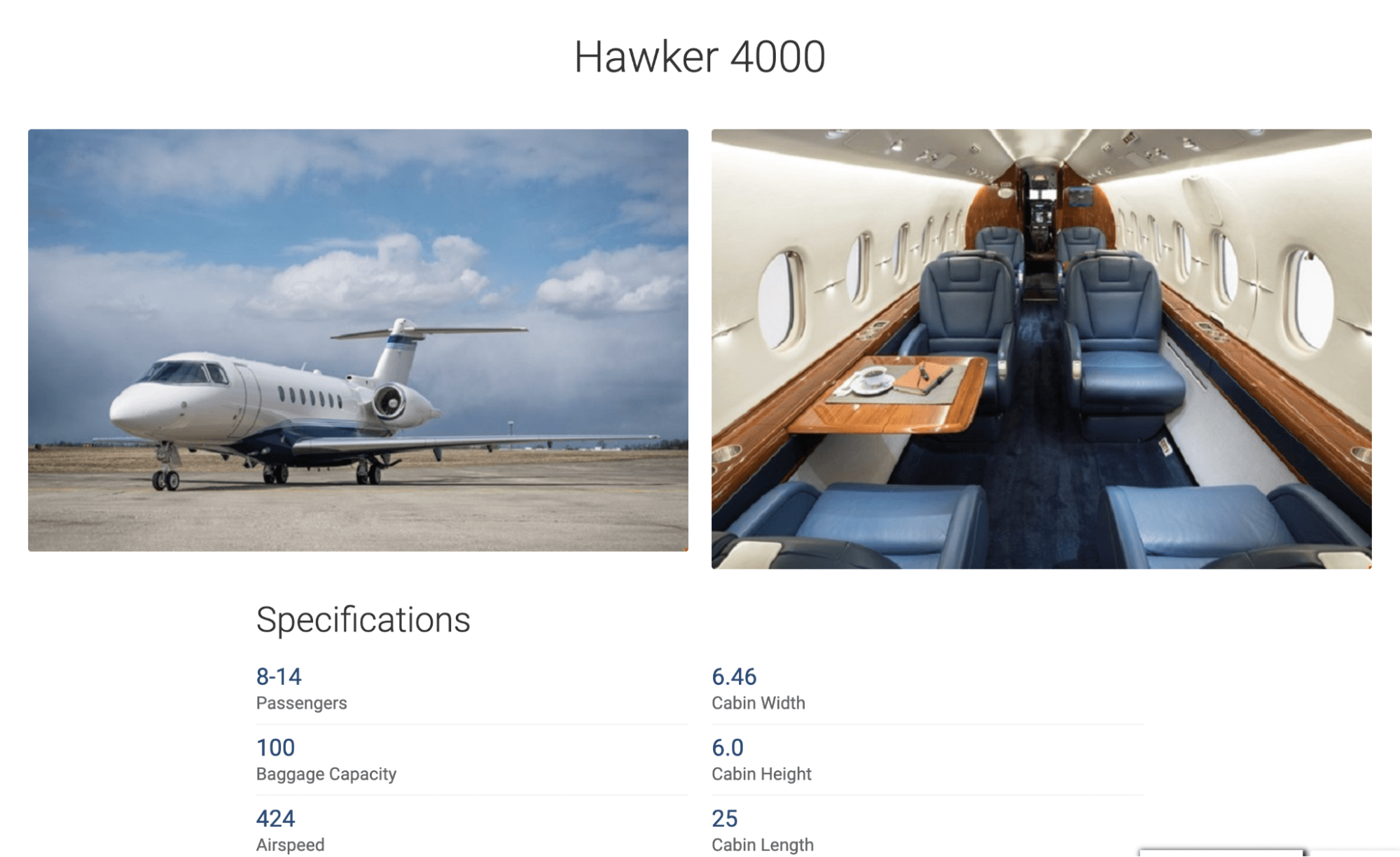 Hawker aircrafts for rent by JetOptions.