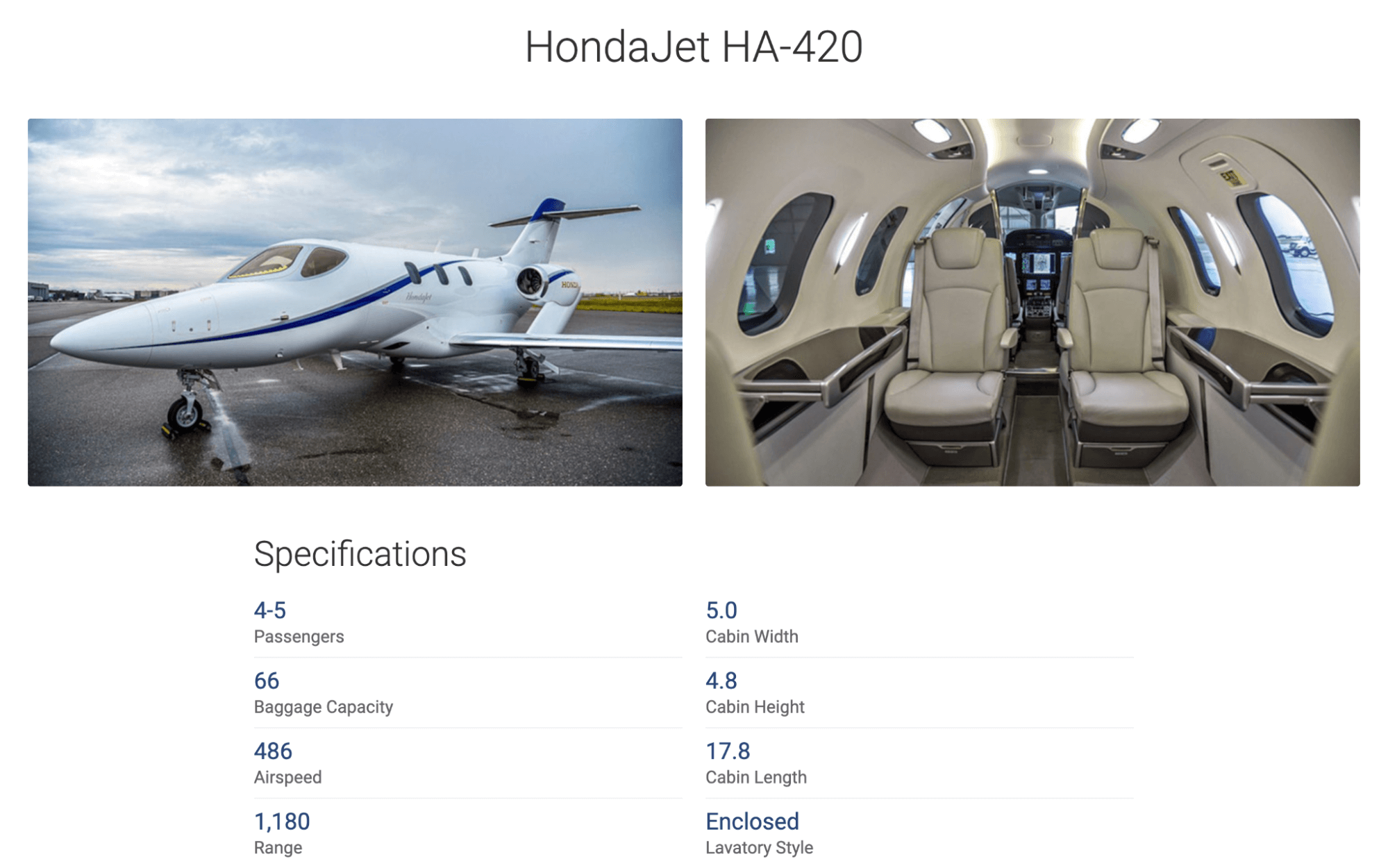 Honda Aircrafts for rent by JetOptions.
