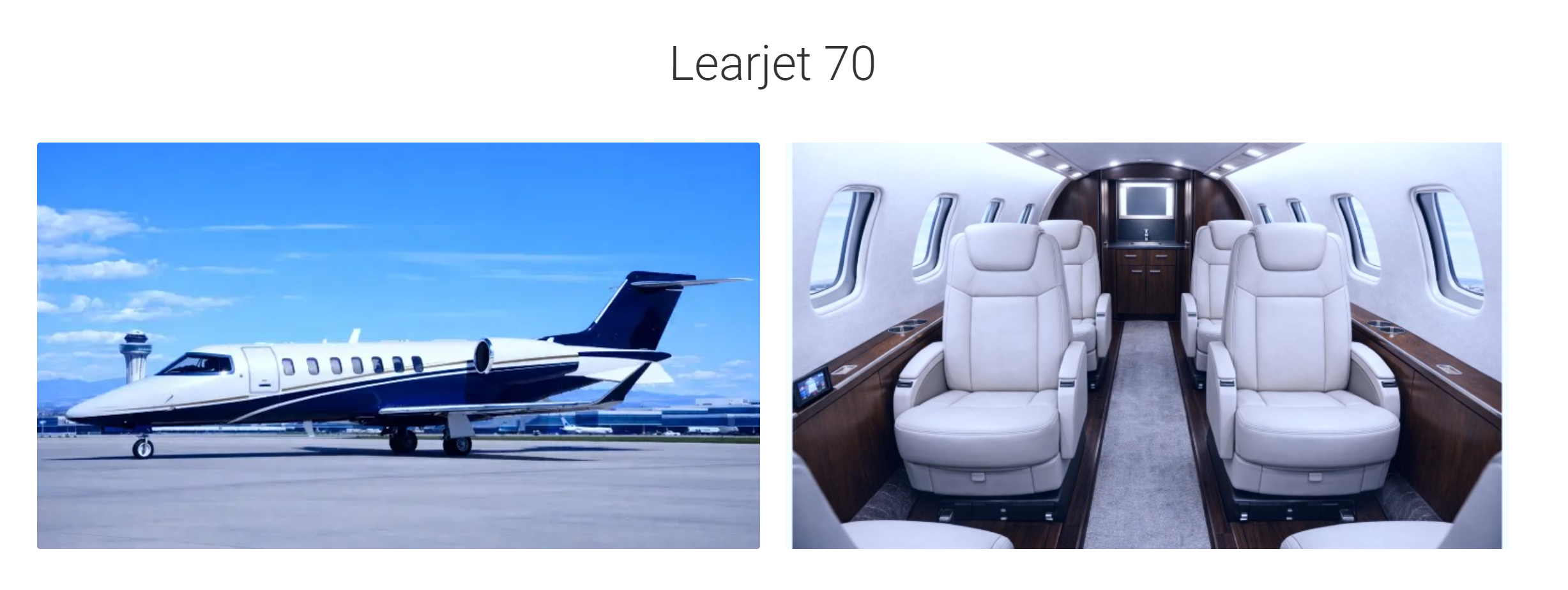 interior and exterior views of Learjet 70