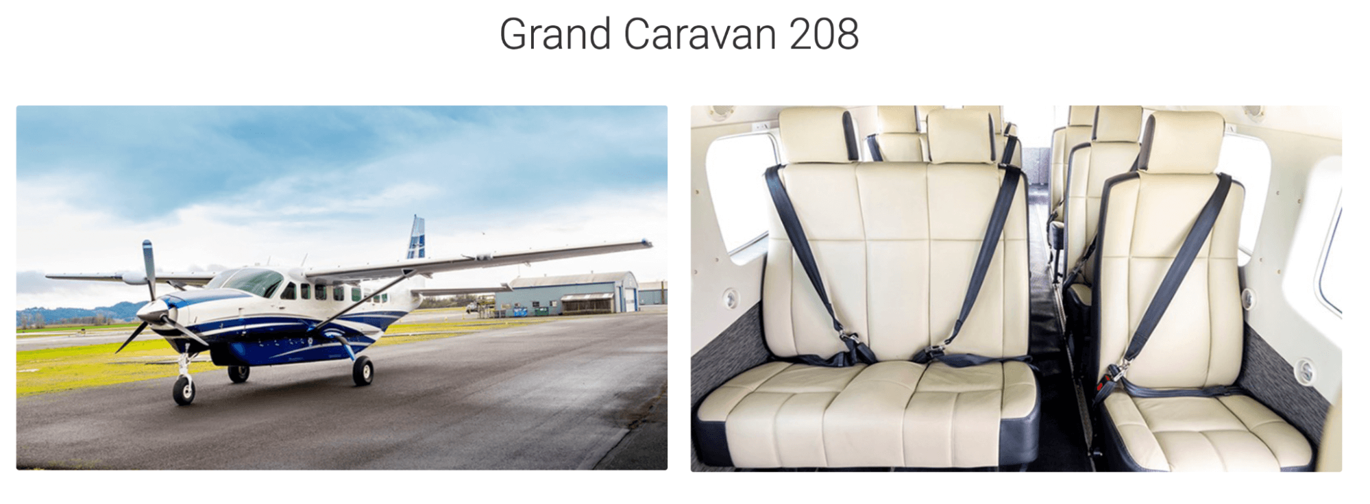 An exterior and interior picture of the turboprop jet Cessna 208 Grand Caravan.