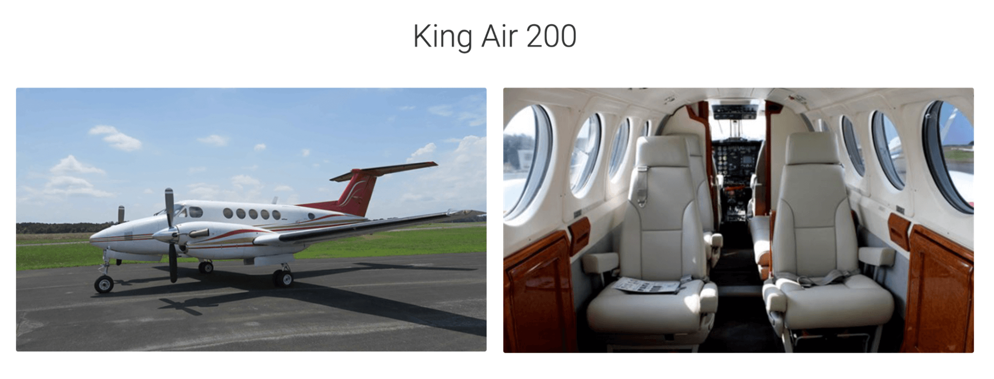 An exterior and interior picture of the turboprop jet King Air 200.