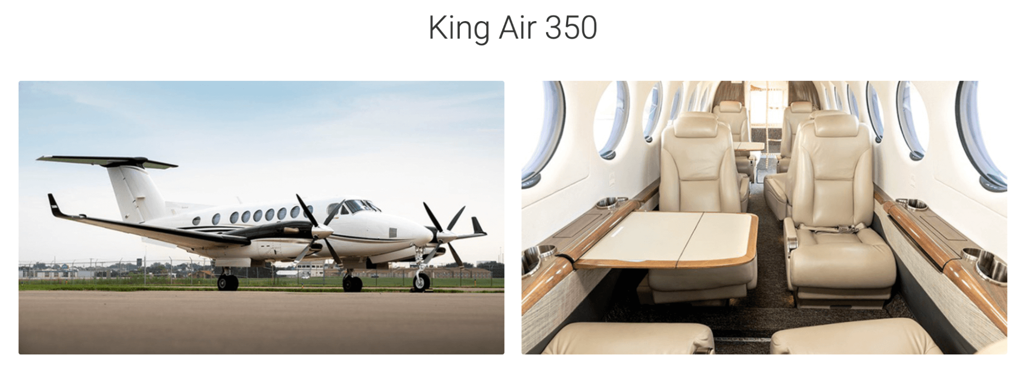 An exterior and interior picture of the turboprop jet King Air 350.