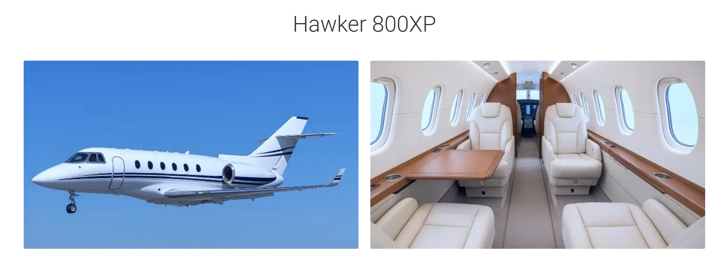 The picture shows the interior and exterior of Hawker 800XP jets available from JetOptions.